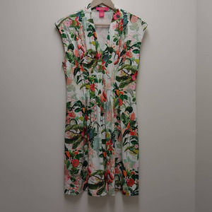 Catherine Malandrino V-Neck Floral Flowy Pleated Dress Womens Size Small